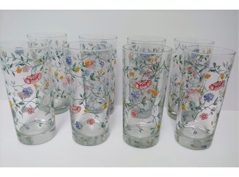 Set Of 8 Vintage Mid Century 6 1/4' Flower Drinking Glasses