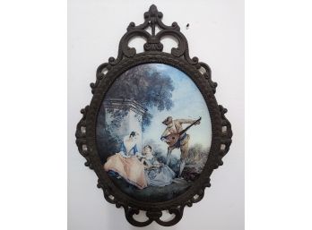 Vintage Empire Art Products Ornate Metal Frame W Cictorian Courting Scene Under Convex Glass