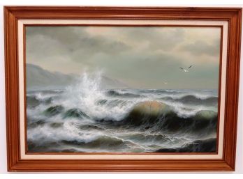 Listed UK Artist Matt Thomas Beautiful Large Stormy Seascape Oil Painting