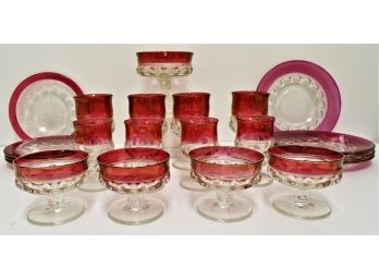 Vintage Tiffin Franciscan King Crown Ruby /cranberry Flashed Set Thumbprint Pattern