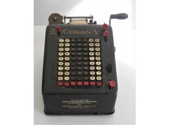 Vintage Corona Typewriter Company Portable Hand Crank Adding Machine