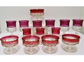 Vintage Tiffin Franciscan King Crown Cranberry/ruby Flashed Glasses With Thumbprint Pattern