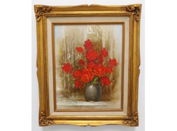 Beautiful Vintage Still Life Signed Bouquet Of Flowers Oil Painting