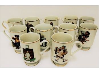 Group Of 11 Vintage Norman Rockwell Danbury Mint Porcelain  9 Oz Mugs 1981