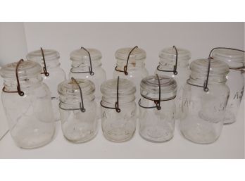 Lot Of 10 Vintage Atlas EZ Seal Mason Canning Jars With Lids