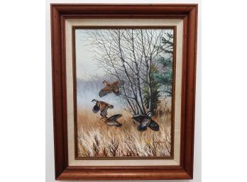 Pennsylvania Wildlife Artist Chris Scheidler Original Oil Painting Titled 'Meadowc Flush'