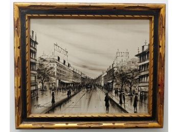 Vintage French Impressionist City Scene Monotyper Oil Painting Signed Parker