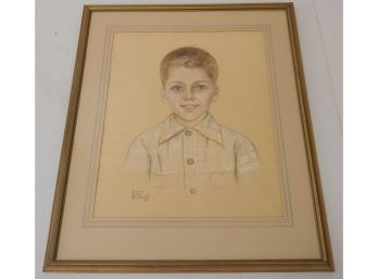 Listed Artist Evelyn Enola Rockwell,( American, 1887-1933) Portrait Of A Boy Pastel Painting