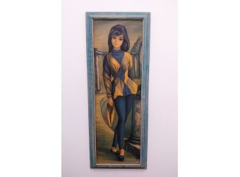 Vintage Mid Century Maio Framed Pixie Girl Print  On Board