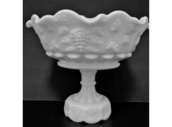 Vintage Westmoreland Grape & Leaf Milk Glass Centerpiece Footed Compote