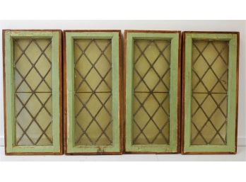 Group Of 4 Antique Diamond Pattern Leaded Glass Windows