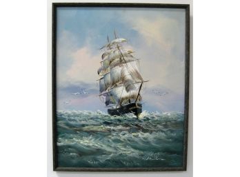 Seascape Nautical Ship Oil Painting Signed