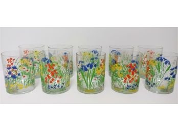 Set Of 10 Vintage Morgan Glass Company Signed Mid Century Flower Glasses