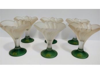 Set Of 6 Strega Italian Frosted Glass Tulip Ice Cream Sundae Dishes