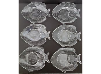 Set Of 6 Vintage Pressed Glass Fish Serving Dishes