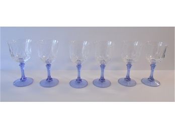 Vintage Crystal Light Blue Rock Sharpe Stem Wine/Water Glass