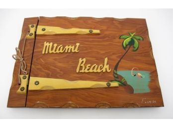 Vintage 1950s Wooden Miami Beach Souvenir Photo Album With Over 100 Photographs Postcards Etc