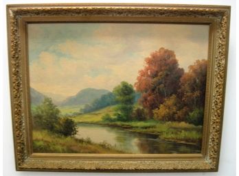 Vintage Impressionist Hudson Valley Autumn Landscape Oil Painting Signed Pecha