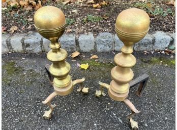 Pair Of Vintage Brass Andirons