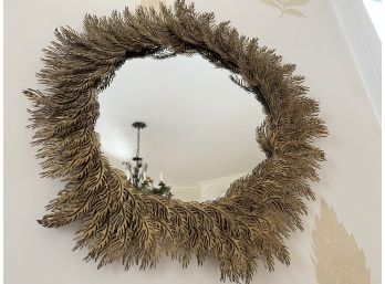 Unusual Wreath Form Round Brass Wall Mirror