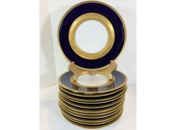 Set Of 12 Hutschenreuther Gold Encrusted Cabinet Plates - Never Used