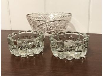 Glass Candlesticks And Bowl