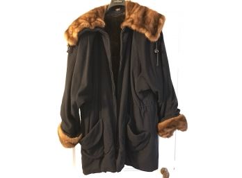Mink Lined Coat With Mink Hood And Cuffs