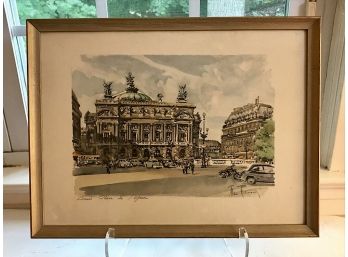Framed Watercolor, Place De L'Opera Paris