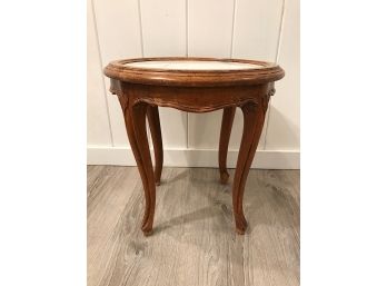 Oak And Marble Top Side Table