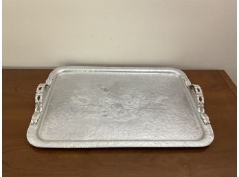 Vintage 1960s Rodney Kent Hand Wrought Creations Hammered Aluminum Serving Tray