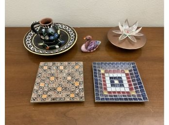 Two Vintage Mosaic Catch- All Trays & More