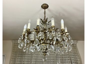 Large Vintage Brass And Crystal Chandelier