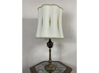 Vintage Gold/ Black Urn Form Swag Design Table Lamp W Scallop Top & Bottom Lamp Shade