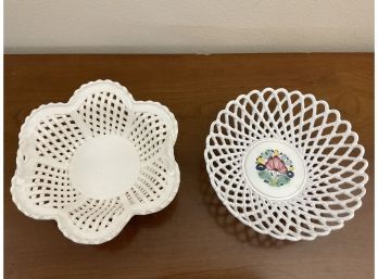 White Art Pottery Lattice Basket Bowls - 2 Count