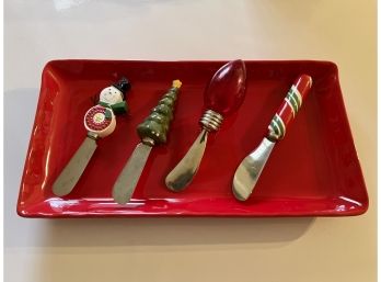 Holiday Cheese Plate & 4 Spreaders