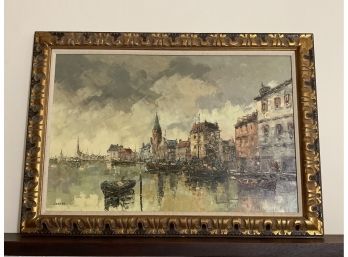 Impressionistic Oil Painting Port Harbor Signed Lasage