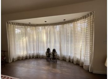 Vintage Extra Wide Beige Geometric Crochet Curtain Panels