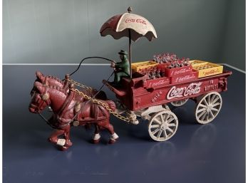 Vintage Cast Iron Horse Drawn Coca- Cola Delivery Wagon