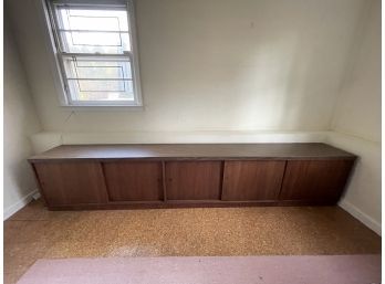 Custom Made Mid- Century Console Unit W Sliding Doors, Adjustable Shelves & Removable Formica Top