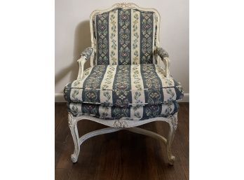 Vintage Country French Carved Armchair, Painted In Oyster White