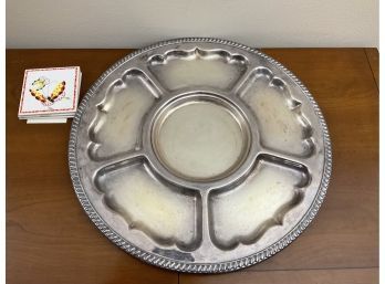 Vintage Divided Round Metal Tray & Set Of 3 Metropolitan Museum Of Art Butterfly Coasters