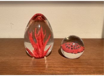 Vintage Art Glass Paperweights - Acid Etched On The Bottom