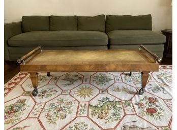 Vintage Faux Leather Top Single Drawer Cocktail Table On Casters