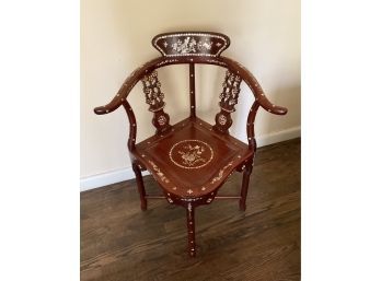 Vintage Asian Inlaid Mother Of Pearl Rosewood Corner Accent Chair