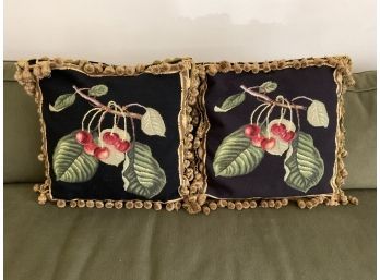 Vintage Red Cherries Tasseled Throw Pillows  - A Pair