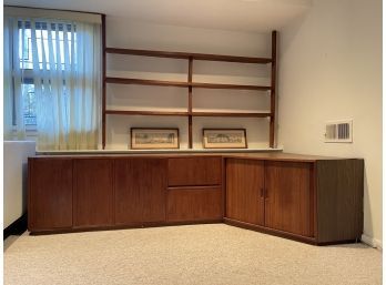 Gorgeous Mid- Century Custom Built/ Custom Designed Corner Cabinet Double Shelving Unit