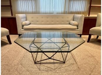 Milo Baughman Geometric Modern Octagonal Glass Top Coffee Table