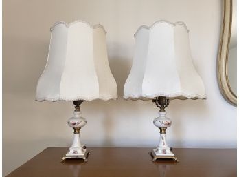 Petite Vintage Hand Painted Porcelain Table Lamps- A Pair