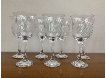 Vintage Optic Swirl Clear Tulip Shape Wine Glasses- Set Of 7