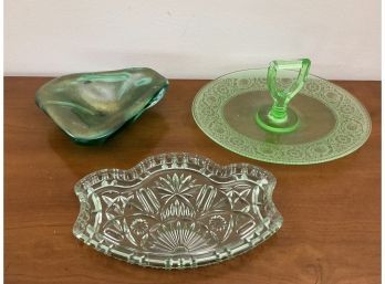 Vintage Green Glassware - 3 Count